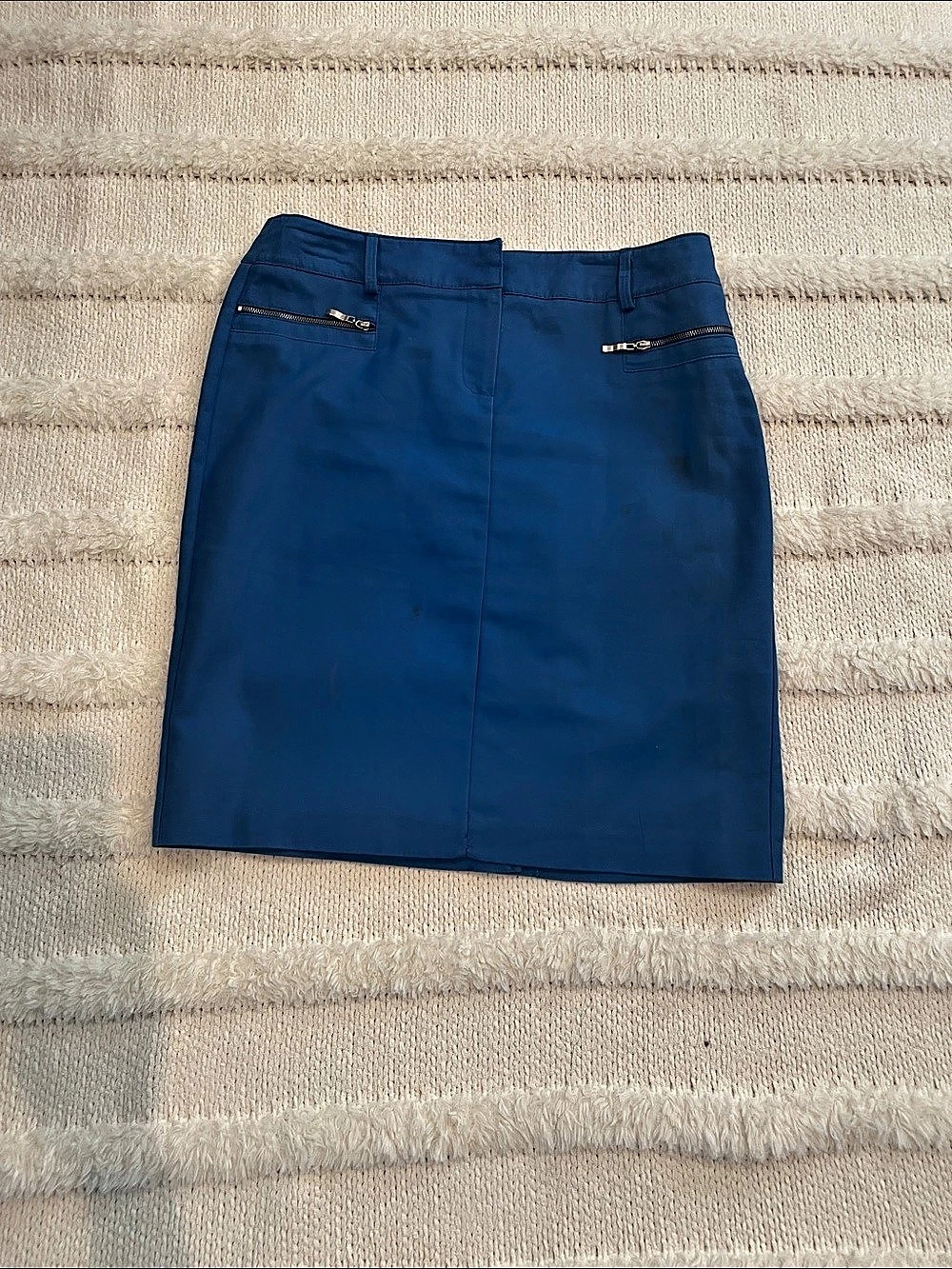 Vintage 90s Larry Levine Pencil Skirt cotton stretch zipper pockets heart Blue